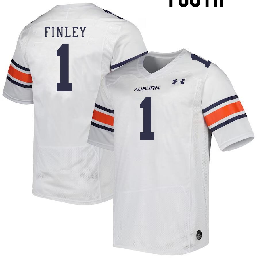 Youth #1 T.J. Finley Auburn Tigers College Football Jerseys Stitched-White